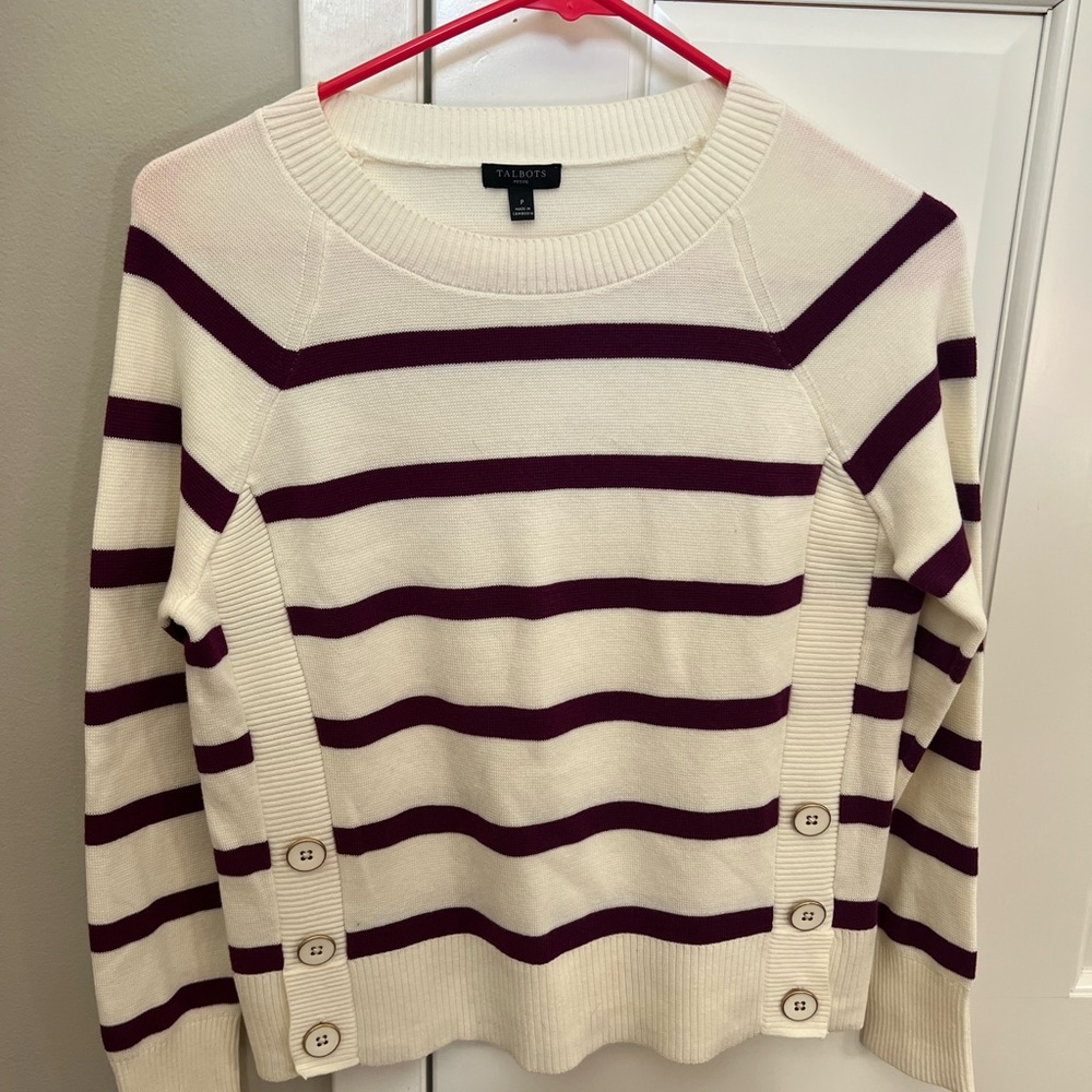 NWOT Talbots Cream and Purple Striped Women's Sweater
